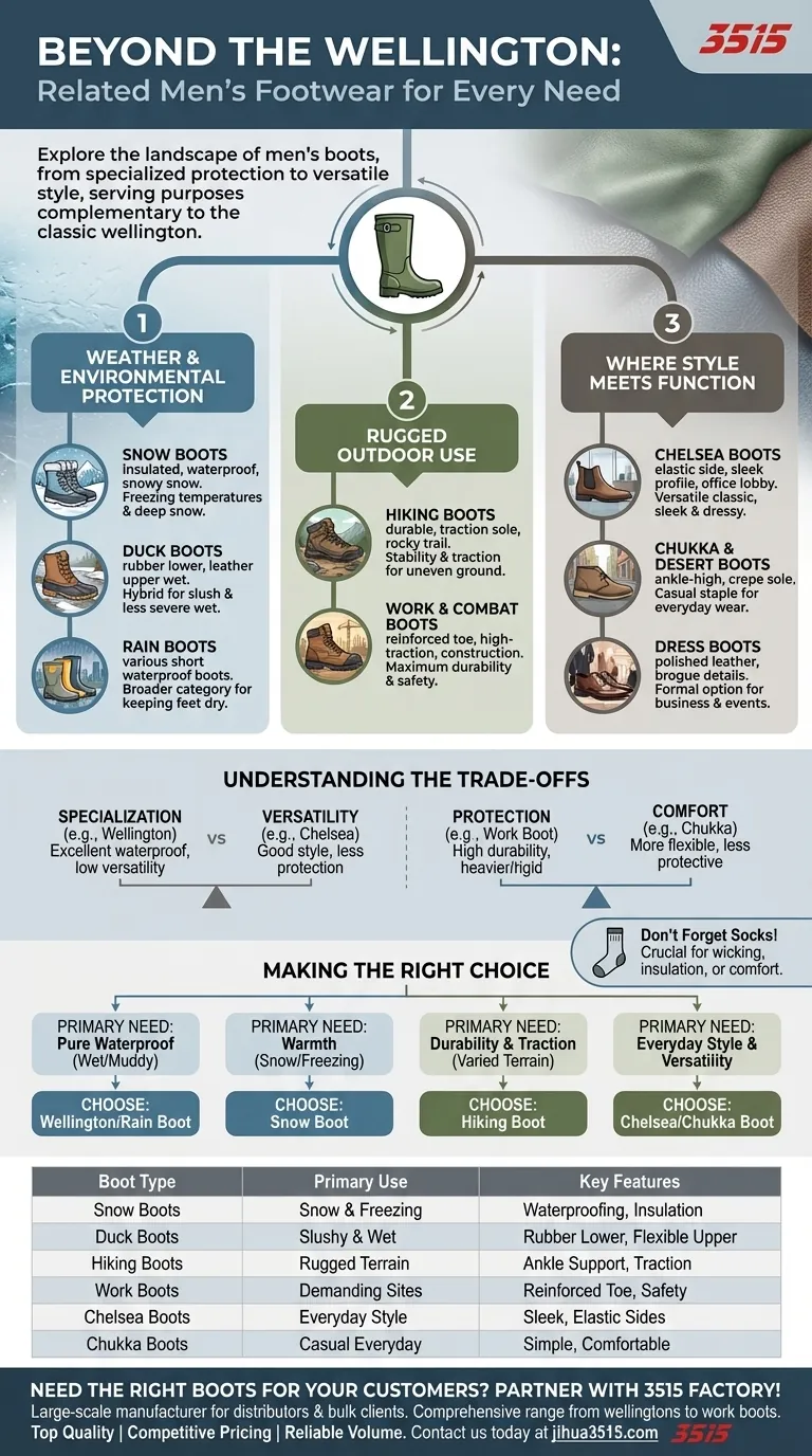 Quels autres types de chaussures sont liés aux bottes de Wellington pour hommes ? Explorez le guide ultime des bottes pour hommes. Guide Visuel