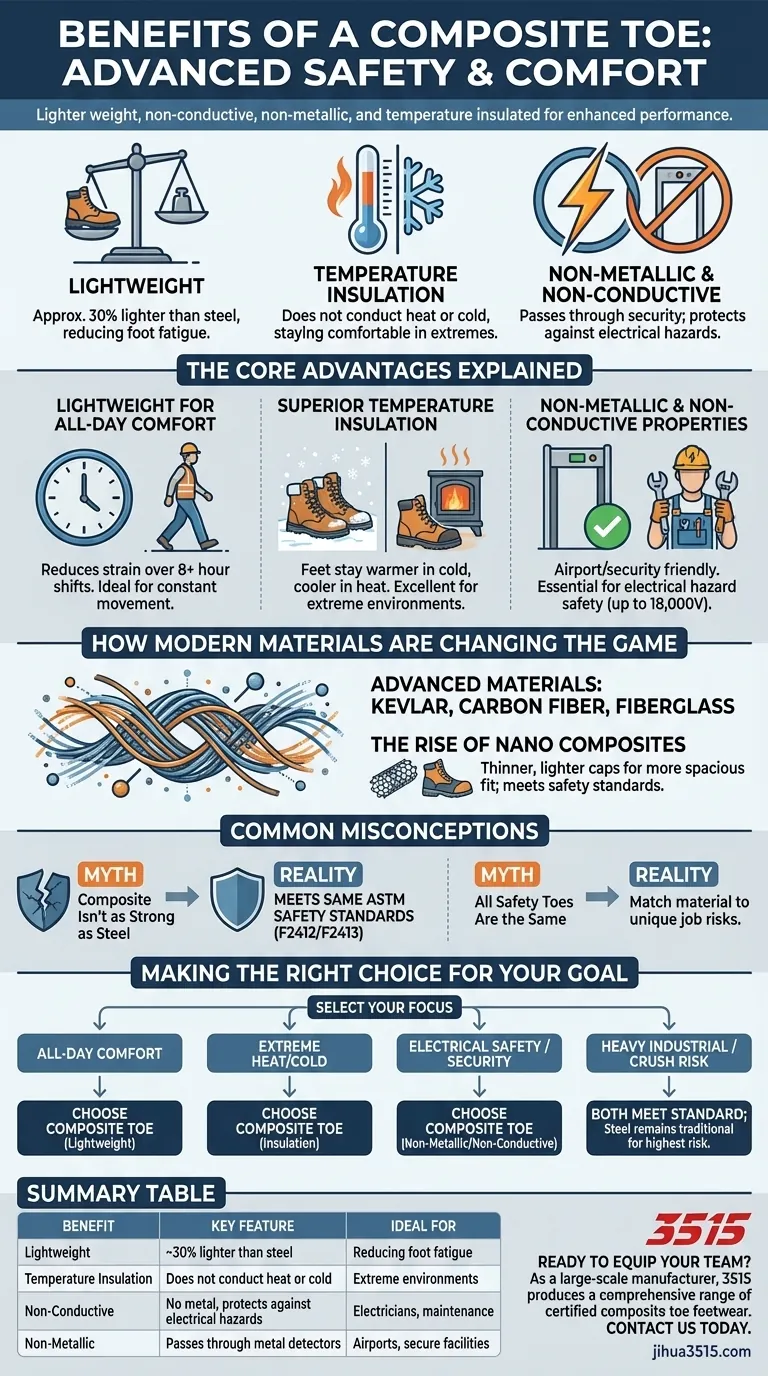 Quels sont les avantages d'un embout composite ? Découvrez des chaussures de travail plus légères, plus sûres et plus confortables Guide Visuel