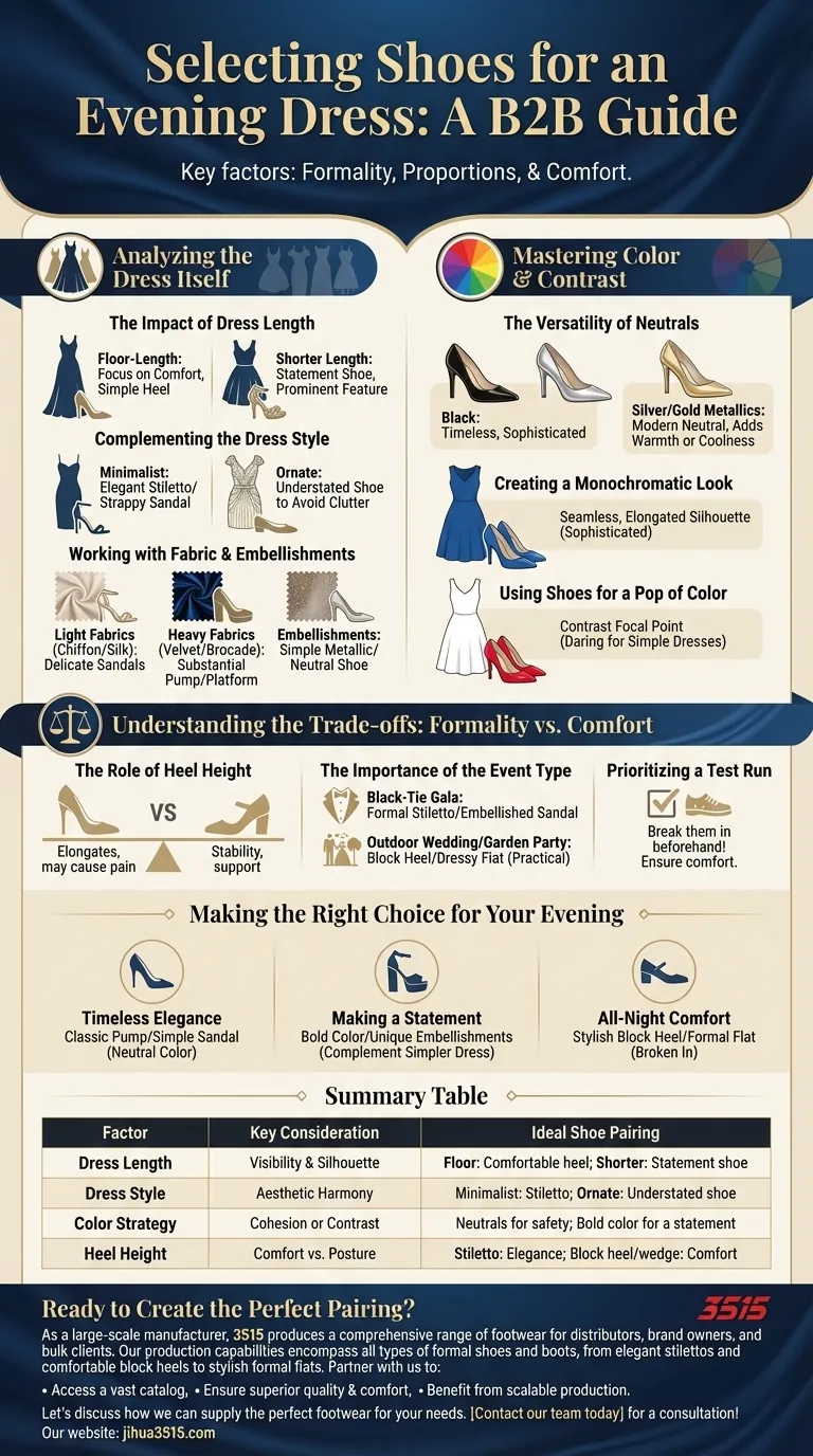 ¿Qué factores se deben considerar al seleccionar zapatos para un vestido de noche? Domina la elegancia y la comodidad Guía Visual