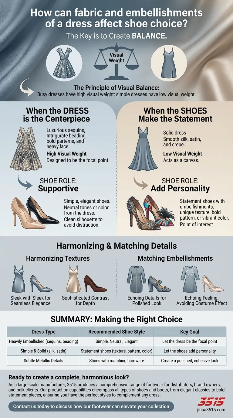 Comment le tissu et les ornements d'une robe peuvent-ils affecter le choix des chaussures ? Atteindre un équilibre visuel parfait Guide Visuel