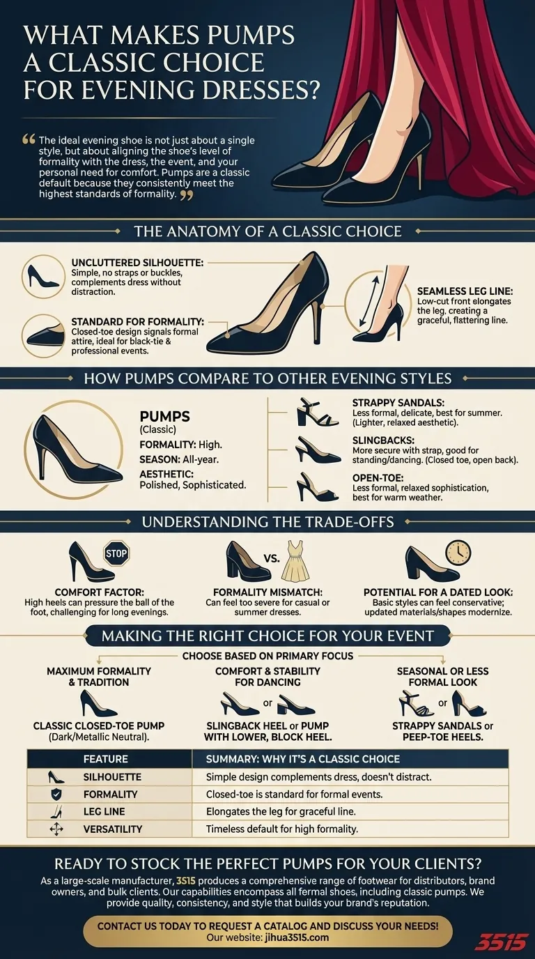 Qu'est-ce qui fait des escarpins un choix classique pour les robes de soirée ? Formalité inégalée & Élégance intemporelle Guide Visuel