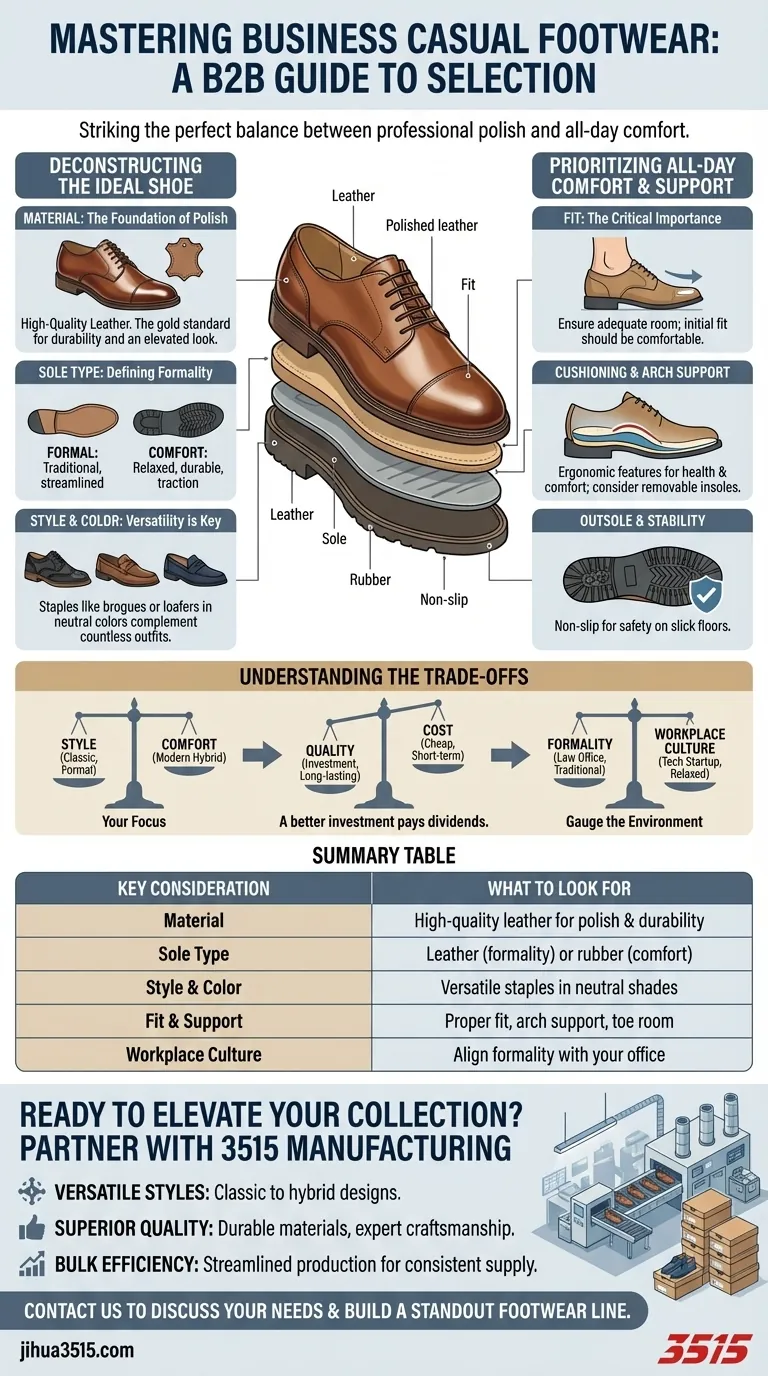 Cosa considerare quando si scelgono le scarpe per un ambiente di lavoro casual? Raggiungere il perfetto equilibrio tra stile e comfort Guida Visiva