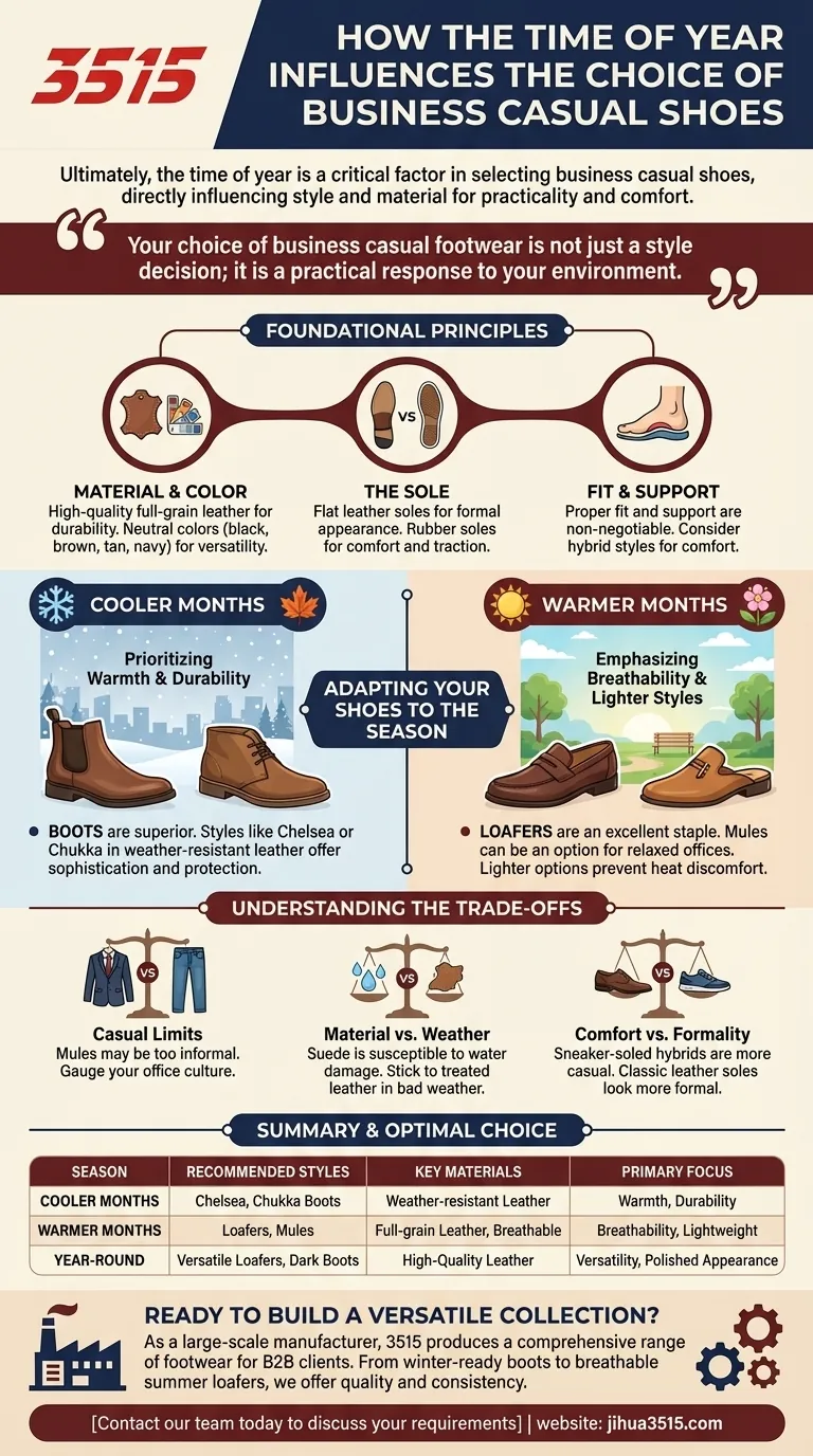 Come influisce il periodo dell'anno sulla scelta delle scarpe business casual? Una guida stagionale per professionisti Guida Visiva