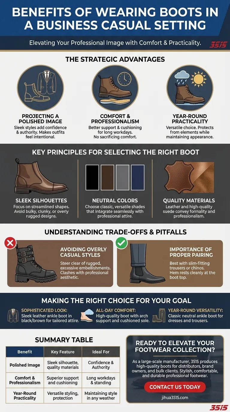 Quels sont les avantages de porter des bottes dans un cadre d'affaires décontracté ? Rehaussez votre style professionnel Guide Visuel