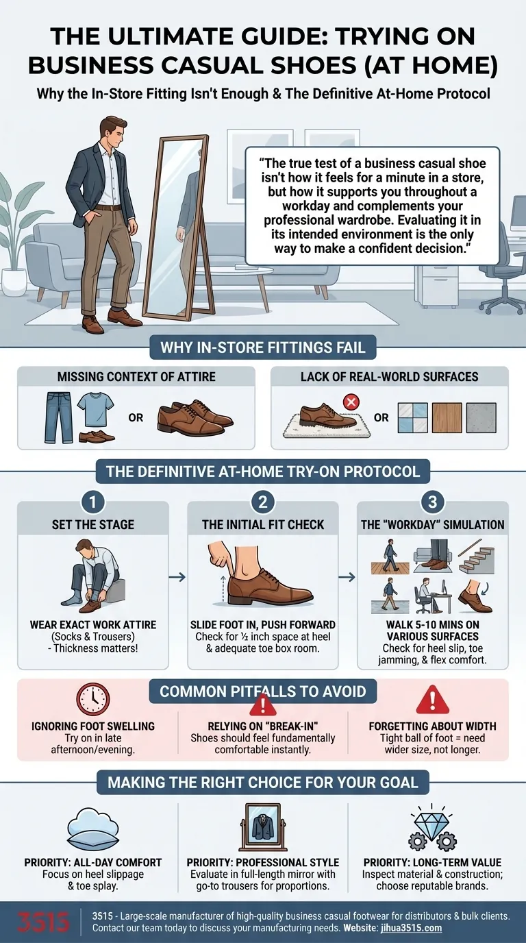 ¿Cuál es el enfoque recomendado para probarse zapatos de vestir casuales? Asegure un ajuste perfecto para su jornada laboral Guía Visual
