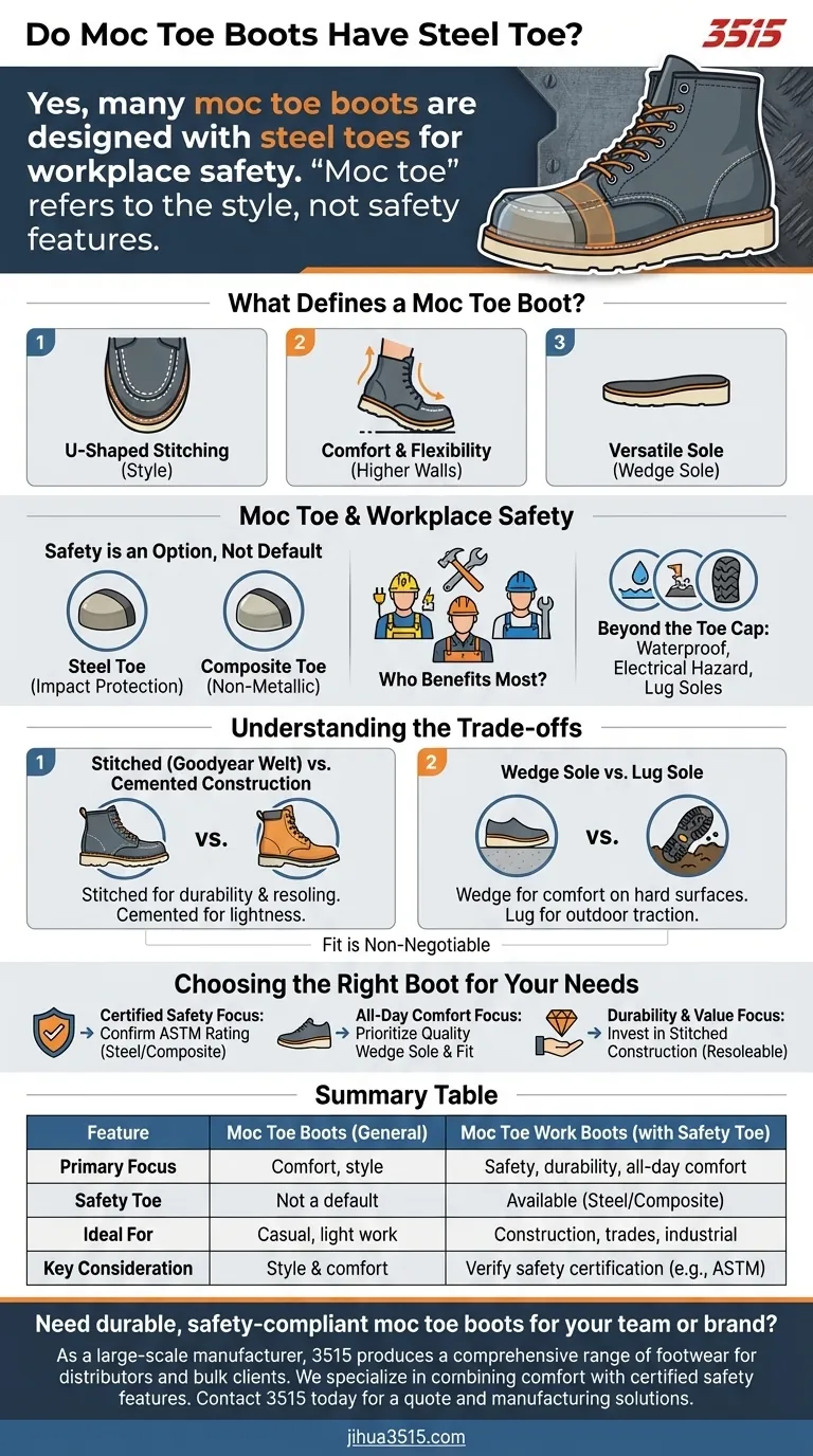 Do moc toe boots have steel toe? Get Durable, Safety-Compliant Footwear Visual Guide