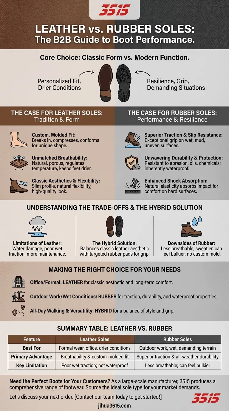 Quels sont les avantages des semelles en cuir et en caoutchouc pour les bottes ? Choisissez la bonne semelle pour vos besoins Guide Visuel