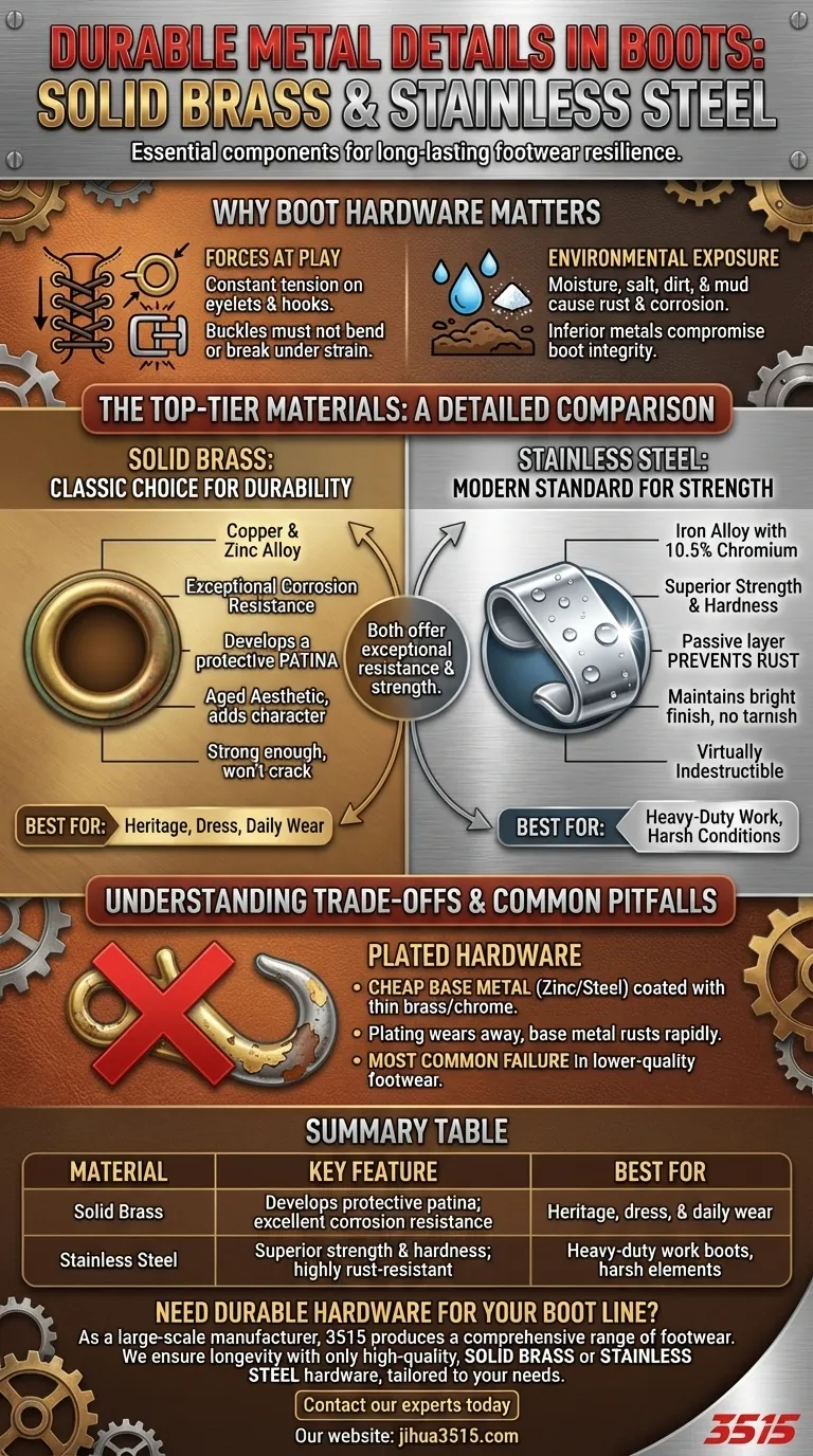 Quels matériaux sont recommandés pour les détails métalliques durables des bottes ? Laiton massif ou acier inoxydable Guide Visuel