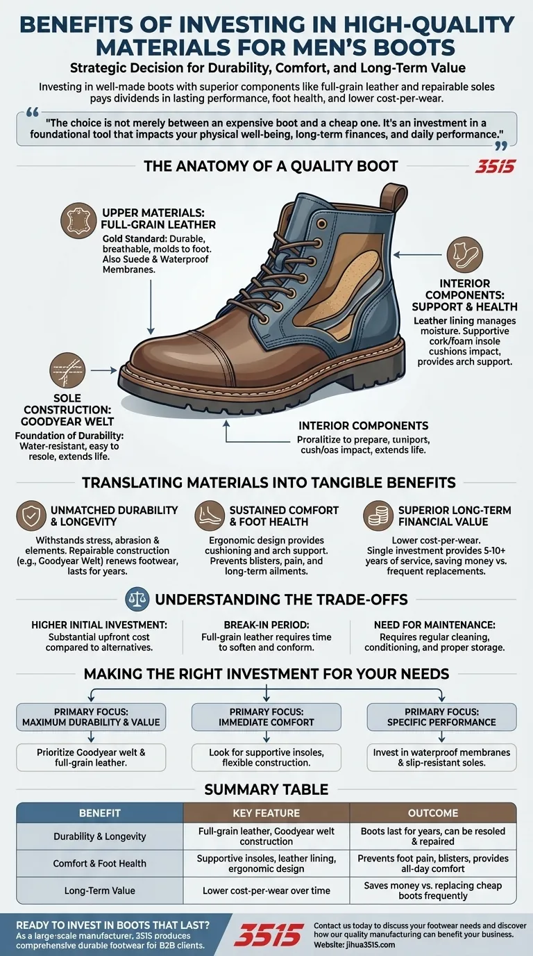 Quels sont les avantages d'investir dans des matériaux de haute qualité pour les bottes pour hommes ? Obtenez des chaussures durables, confortables et rentables. Guide Visuel