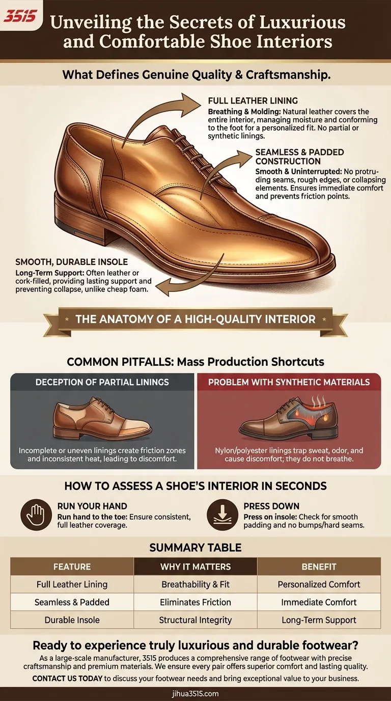 Quali caratteristiche garantiscono che l'interno di scarpe di alta qualità sia lussuoso e confortevole? Una guida alla maestria artigianale Guida Visiva