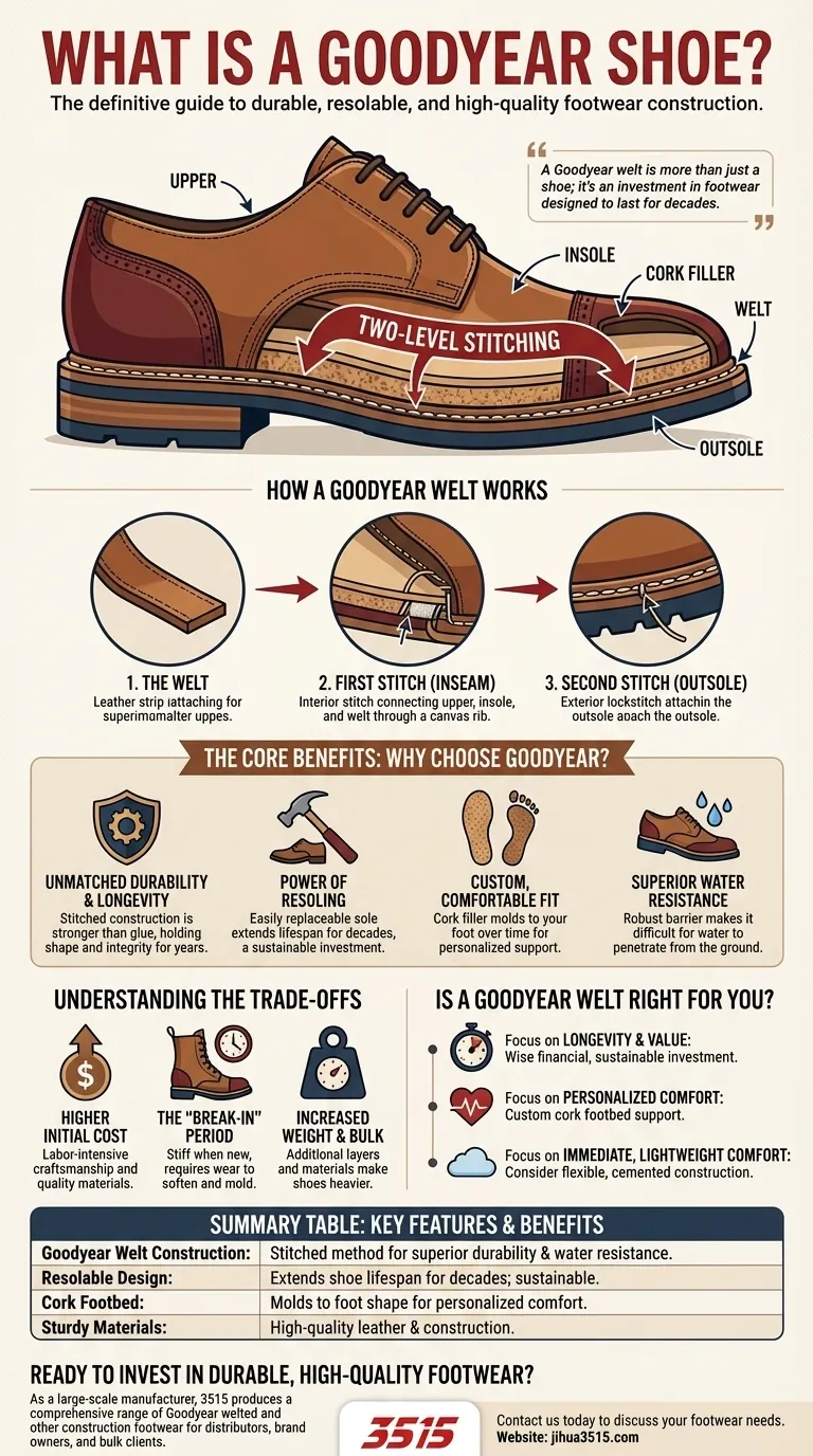 굿이어 슈즈란 무엇인가요? 내구성이 뛰어나고 밑창을 교체할 수 있는 신발 제작에 대한 안내 시각적 가이드