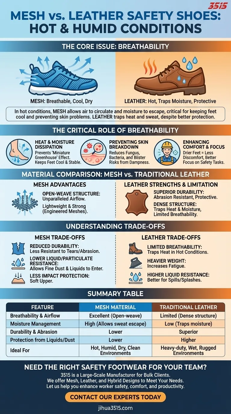 Pourquoi les matériaux en mesh sont-ils préférés pour les chaussures de sécurité dans des conditions chaudes et humides ? Améliorer le confort et la concentration des travailleurs Guide Visuel