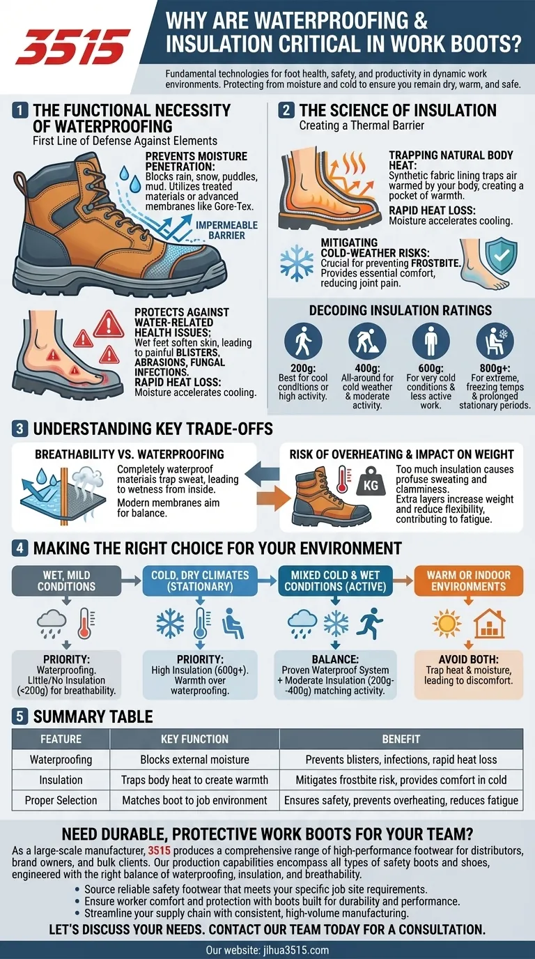 Pourquoi l'imperméabilité et l'isolation sont-elles importantes dans les chaussures de travail ? Protection essentielle pour la sécurité des travailleurs Guide Visuel