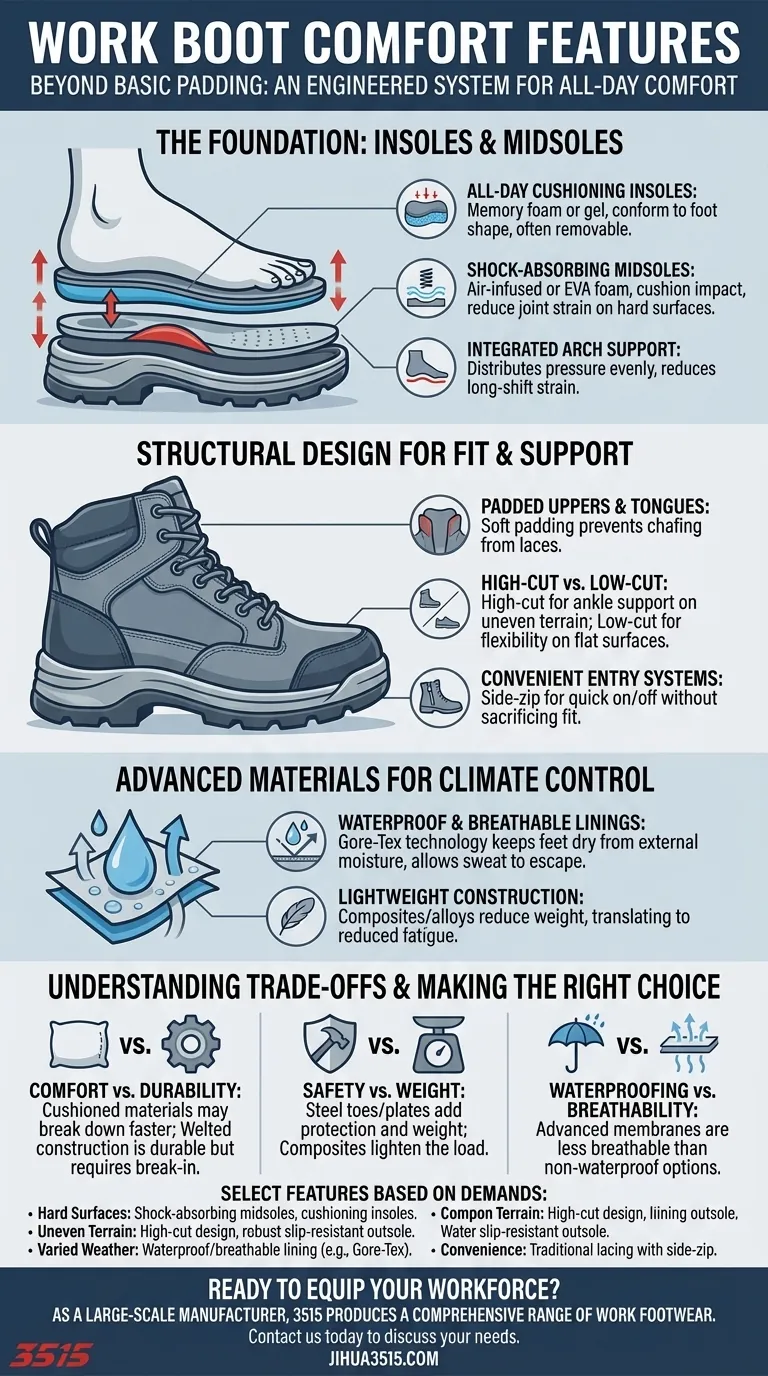 Quelles caractéristiques de confort supplémentaires les bottes de travail peuvent-elles inclure ? Systèmes conçus pour une performance tout au long de la journée Guide Visuel