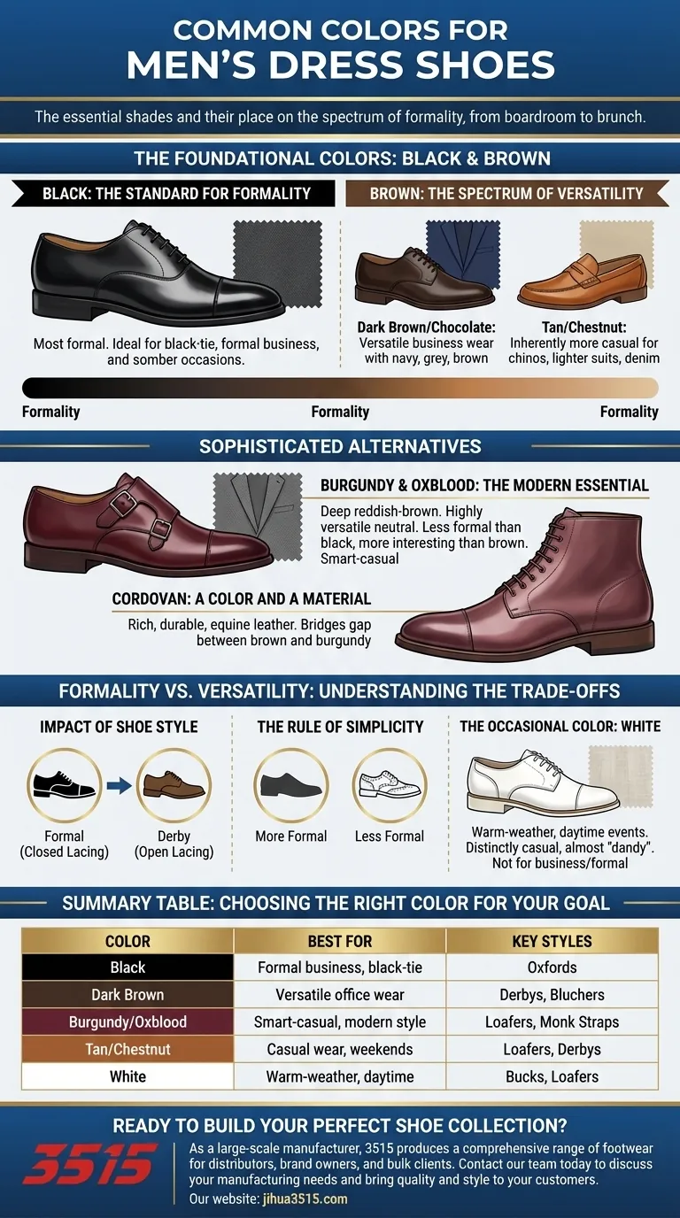男性用ドレスシューズの一般的な色は？フォーマルさと汎用性のガイド ビジュアルガイド