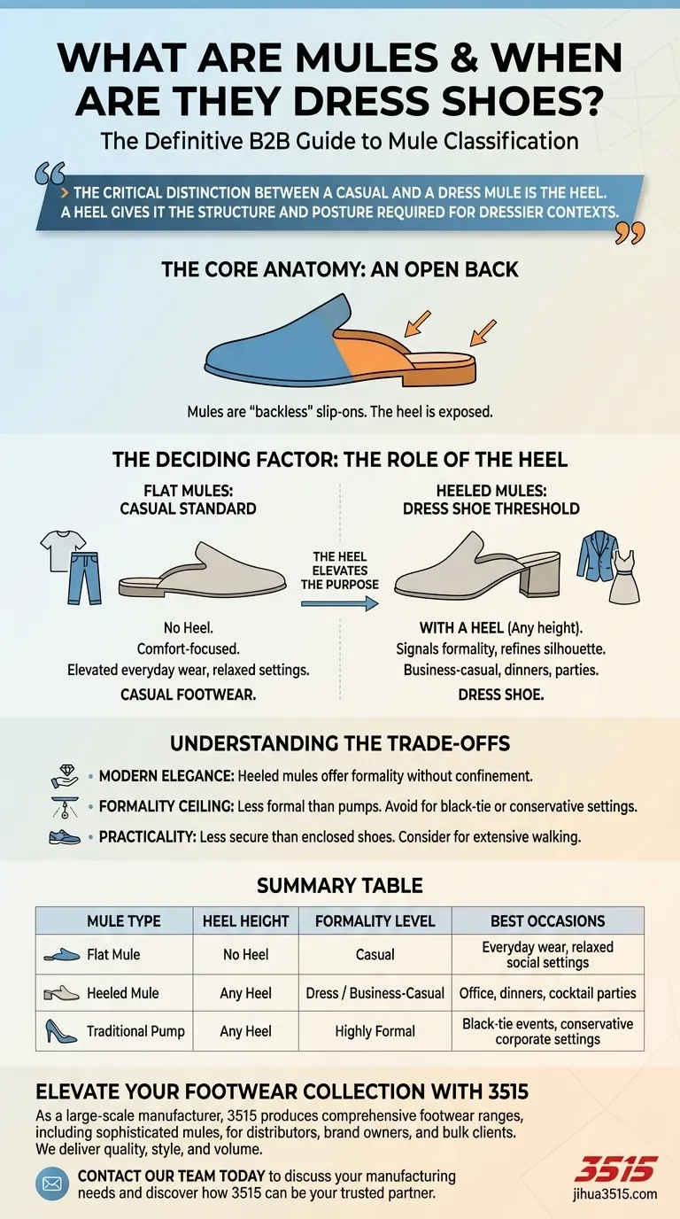 Qu'est-ce qu'une mule et quand est-elle considérée comme une chaussure habillée ? Le facteur clé est le talon Guide Visuel