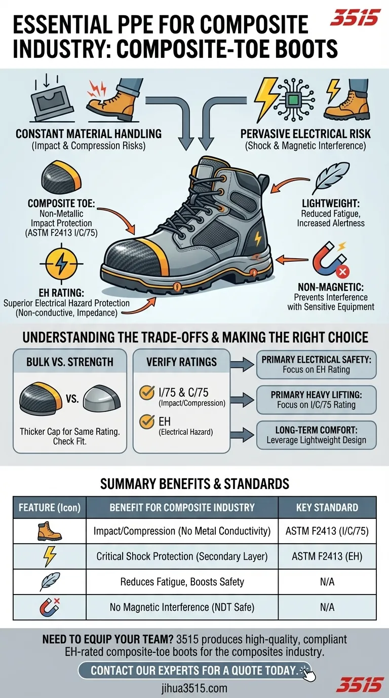 Quel est un type important d'équipement de protection individuelle pour les travailleurs de l'industrie des composites ? Bottes à embout composite Guide Visuel