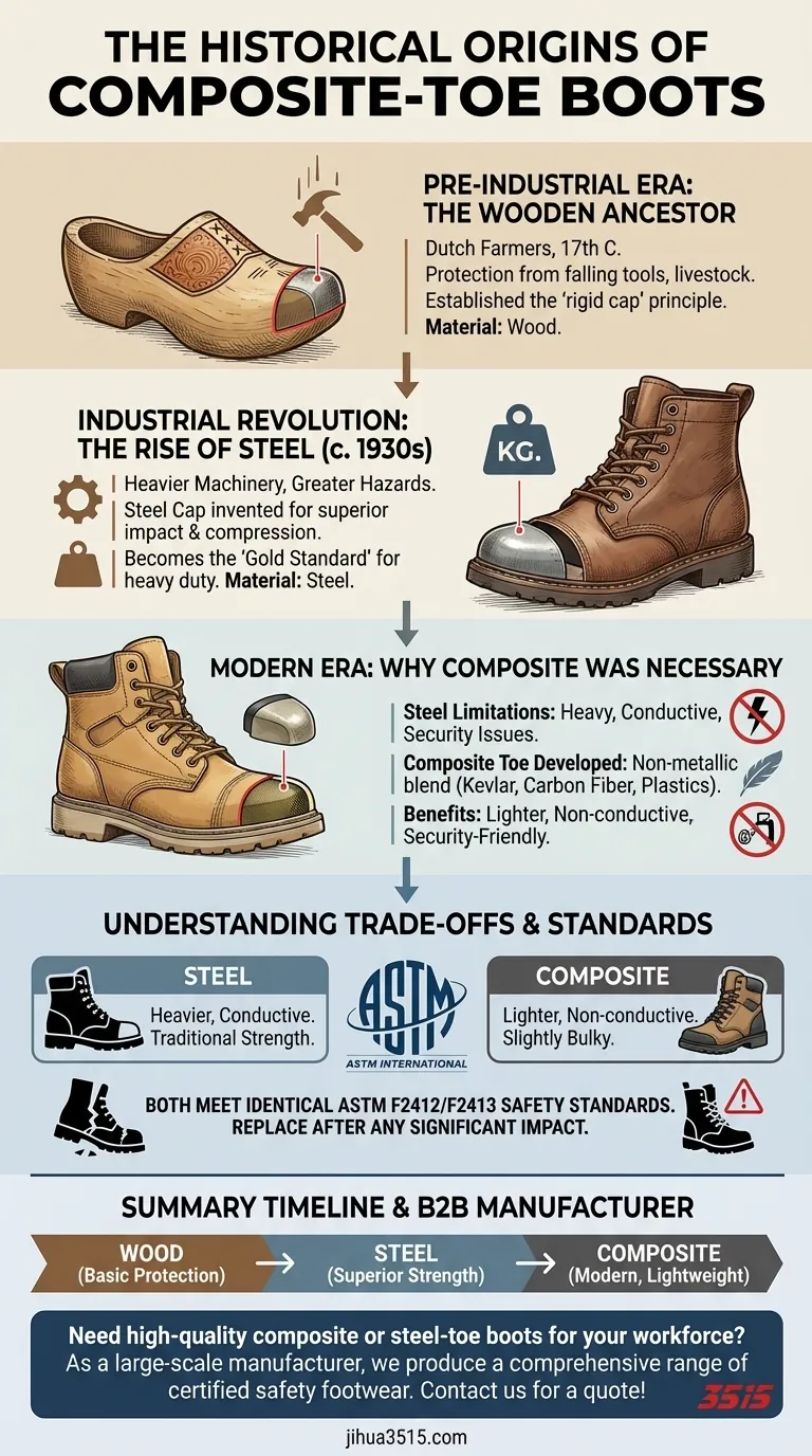 Quelles sont les origines historiques des bottes à embout composite ? Des sabots en bois aux chaussures de sécurité modernes Guide Visuel