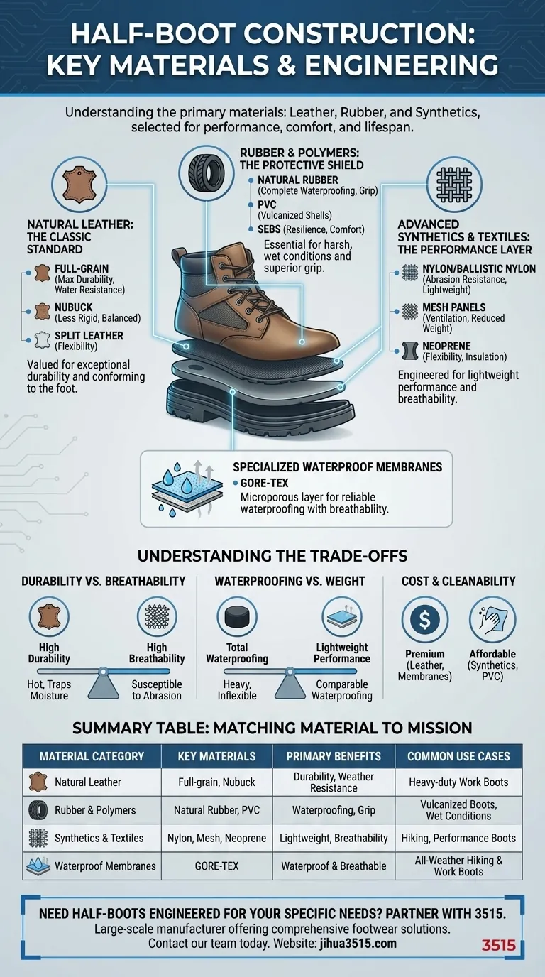 Quels sont les principaux matériaux utilisés dans la construction des demi-bottes ? Un guide sur la durabilité et la performance Guide Visuel