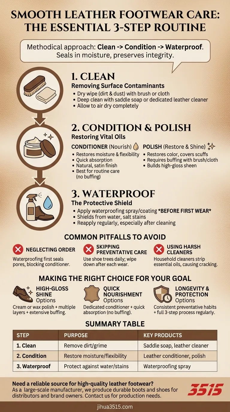 Каковы шаги по уходу за обувью из гладкой кожи? Руководство из 3 шагов для долговечности Визуальное руководство