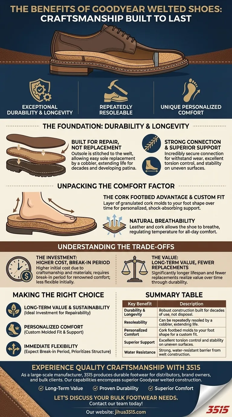 굿이어 웰트 슈즈의 장점은 무엇인가요? 수십 년간의 편안함과 내구성에 투자하세요 시각적 가이드