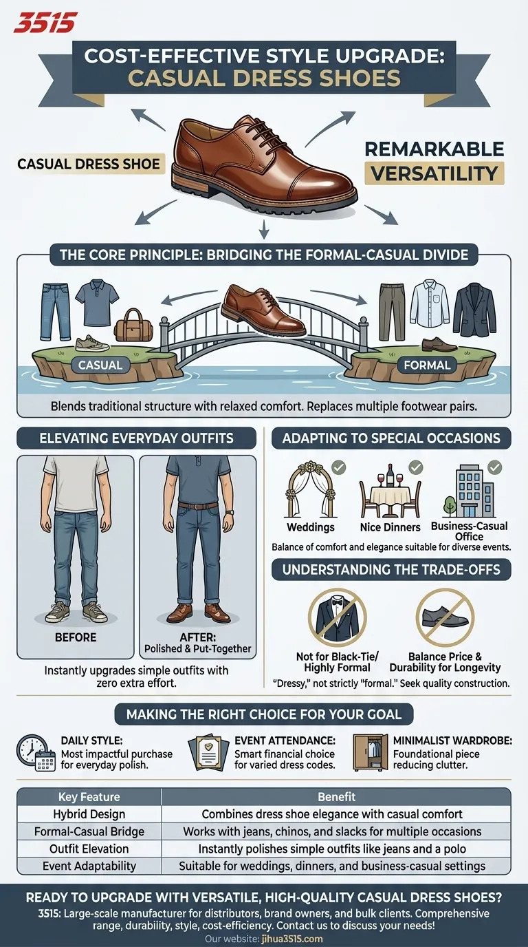 What makes casual dress shoes a cost-effective style upgrade? Maximize Your Wardrobe's Versatility Visual Guide