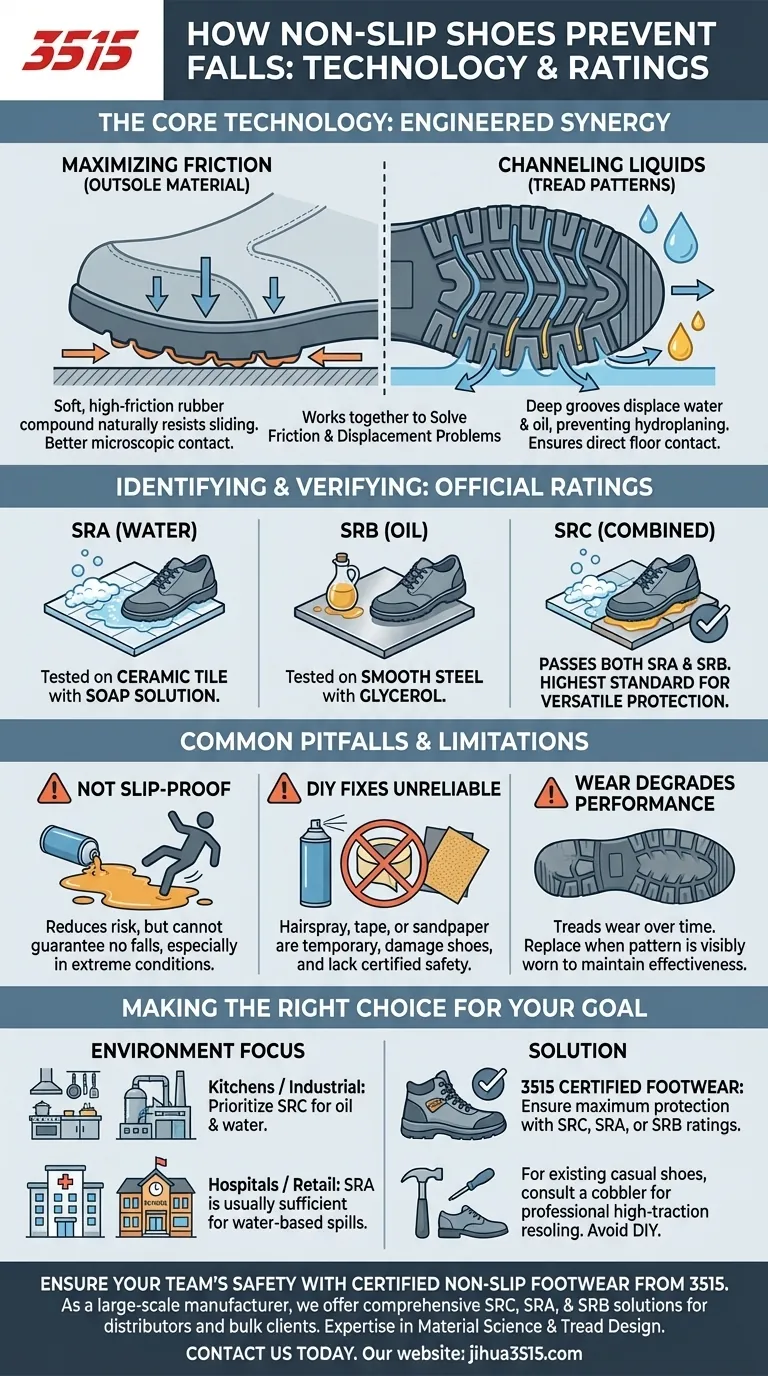 滑り止め靴は、転倒、滑り、つまずきをどのように防ぐのか？ 滑り止め靴の科学 ビジュアルガイド