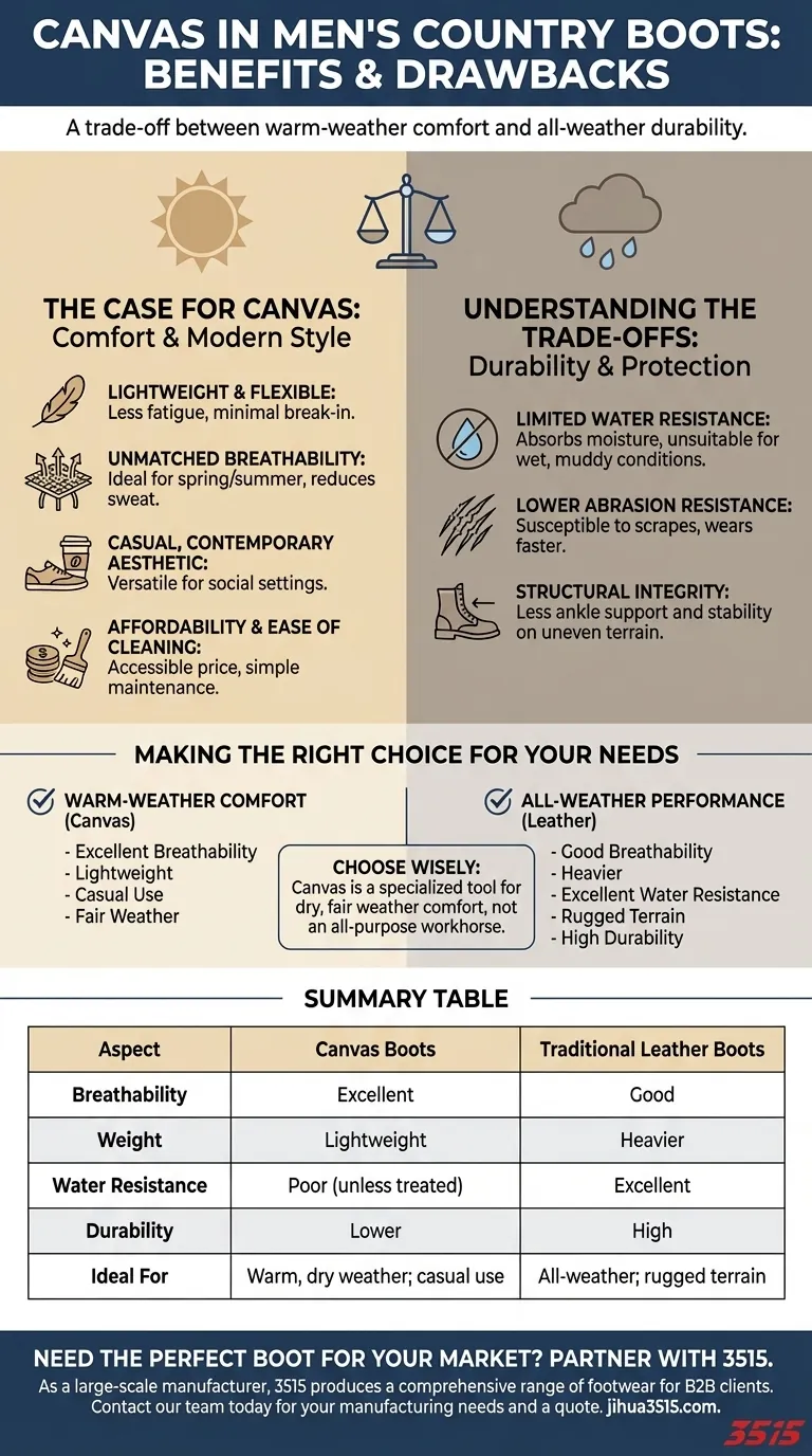Quels sont les avantages et les inconvénients de la toile dans les bottes de campagne pour hommes ? Confort léger vs Durabilité Guide Visuel