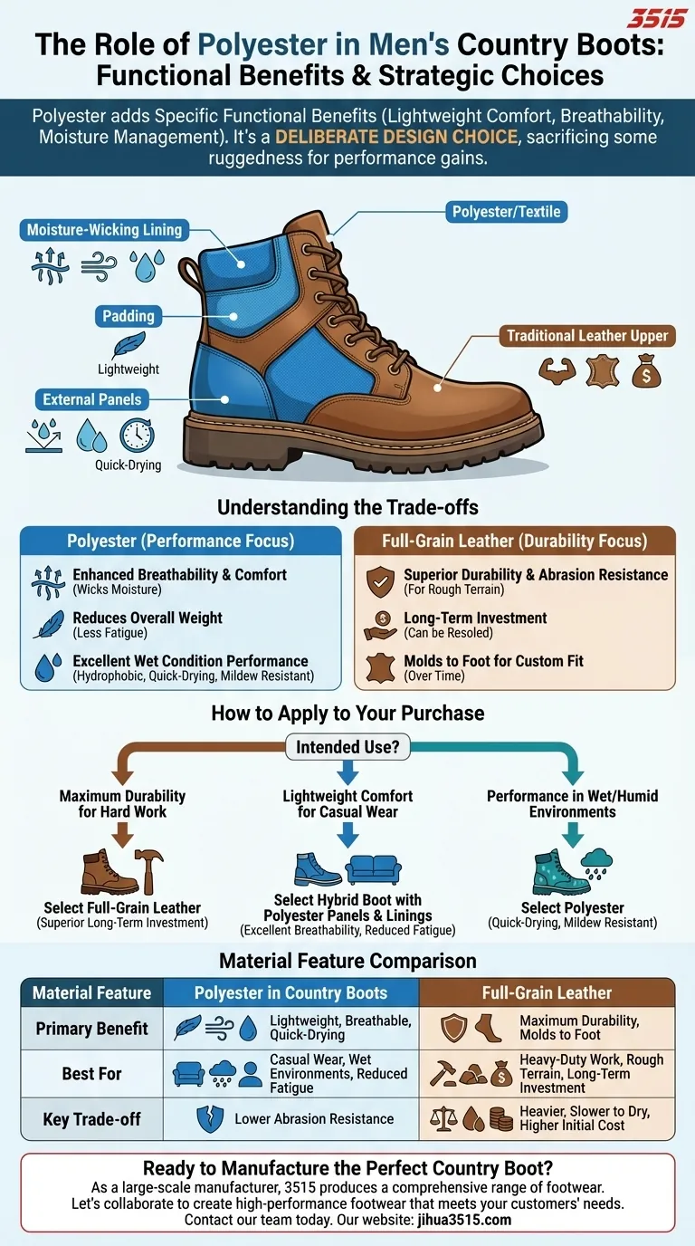 Quel rôle joue le polyester dans les bottes de campagne pour hommes ? Un guide des chaussures légères et respirantes Guide Visuel