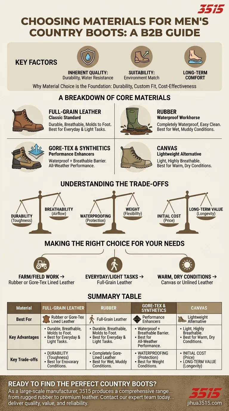Quels facteurs faut-il prendre en compte lors du choix des matériaux pour les bottes de campagne pour hommes ? Choisissez le bon matériau pour vos besoins Guide Visuel