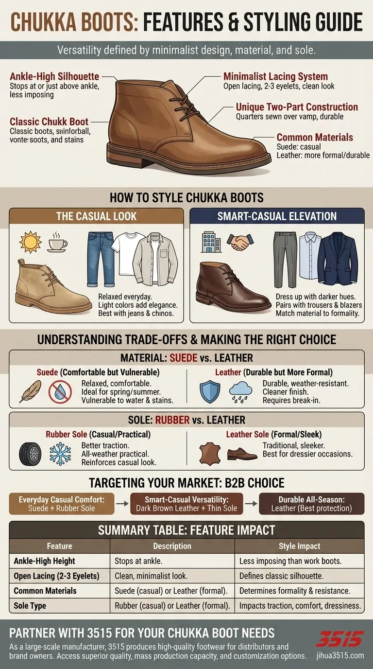 Quelles sont les caractéristiques des bottines Chukka et comment peuvent-elles être stylisées ? Maîtrisez le style polyvalent à hauteur de cheville Guide Visuel