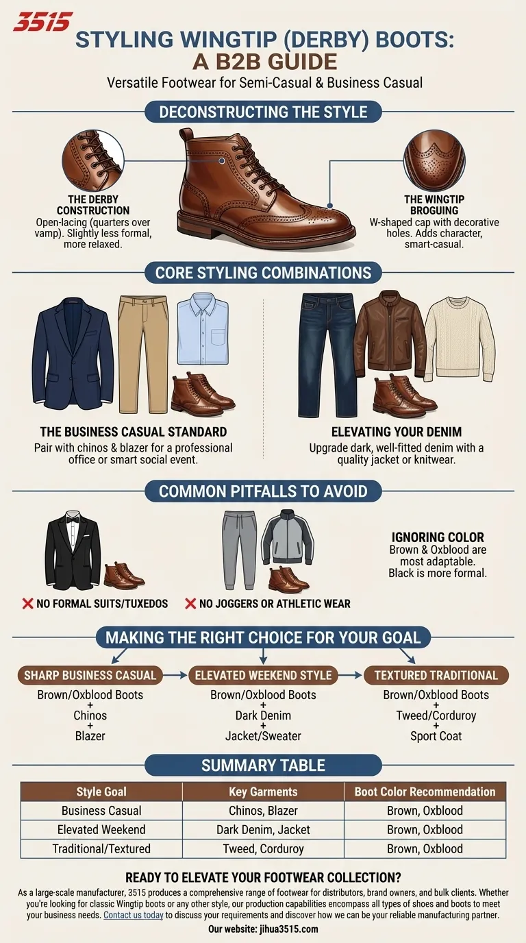 Quelles sont les options de style pour les bottes Wingtip (Derby) ? Maîtrisez le style business casual et le style week-end Guide Visuel