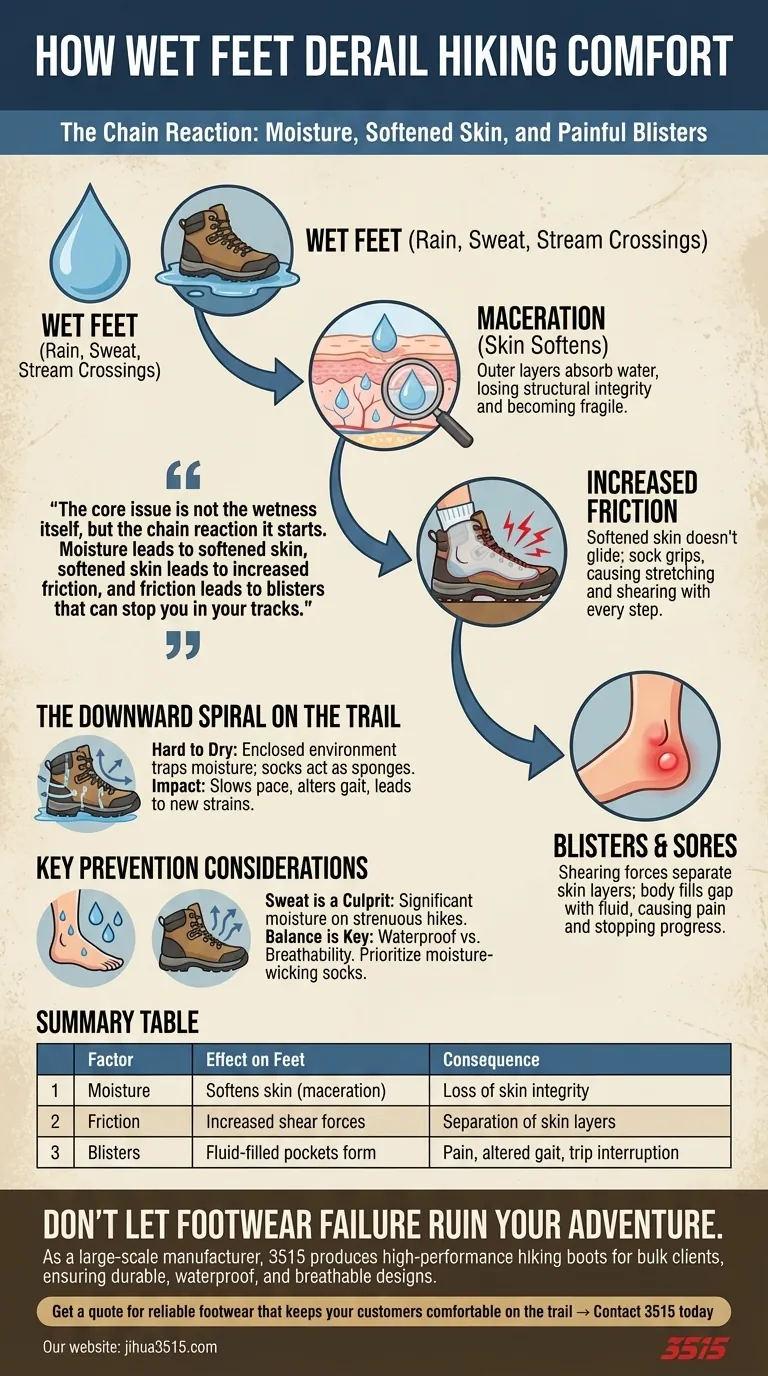 Wie beeinträchtigen nasse Füße den Komfort beim Spazierengehen oder Wandern? Blasen und Schmerzen vermeiden Visuelle Anleitung