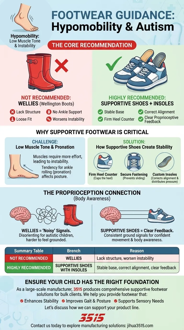 Quel type de chaussures a été déconseillé pour un enfant souffrant d'hypotonie et d'autisme ? Le rôle essentiel des chaussures de soutien Guide Visuel