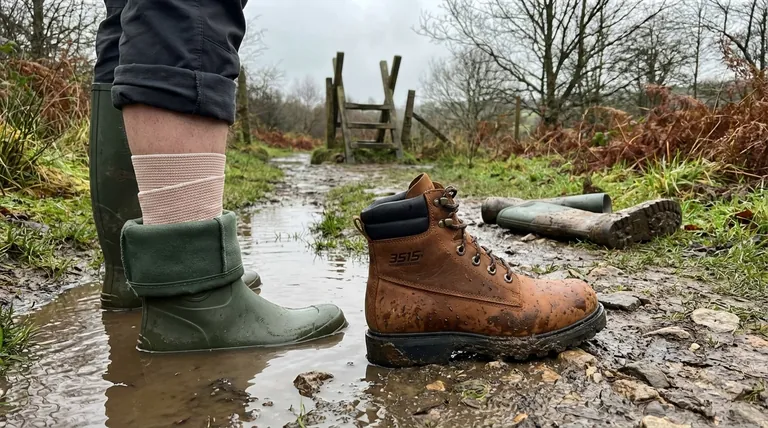 Quelles solutions temporaires ont été mentionnées pour l'utilisation de chaussures moins soutenantes comme des bottes en caoutchouc ? Protégez vos pieds maintenant