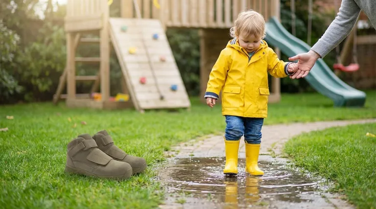 Quels conseils pratiques ont été donnés concernant l'essai de bottes de pluie pour un enfant ? Un guide pour équilibrer plaisir et fonctionnalité