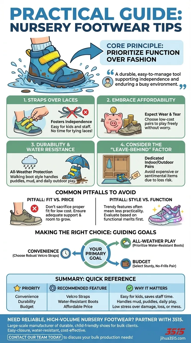 Quels conseils pratiques ont été offerts pour les chaussures de crèche ? Choisir des chaussures durables et faciles à utiliser pour les enfants. Guide Visuel