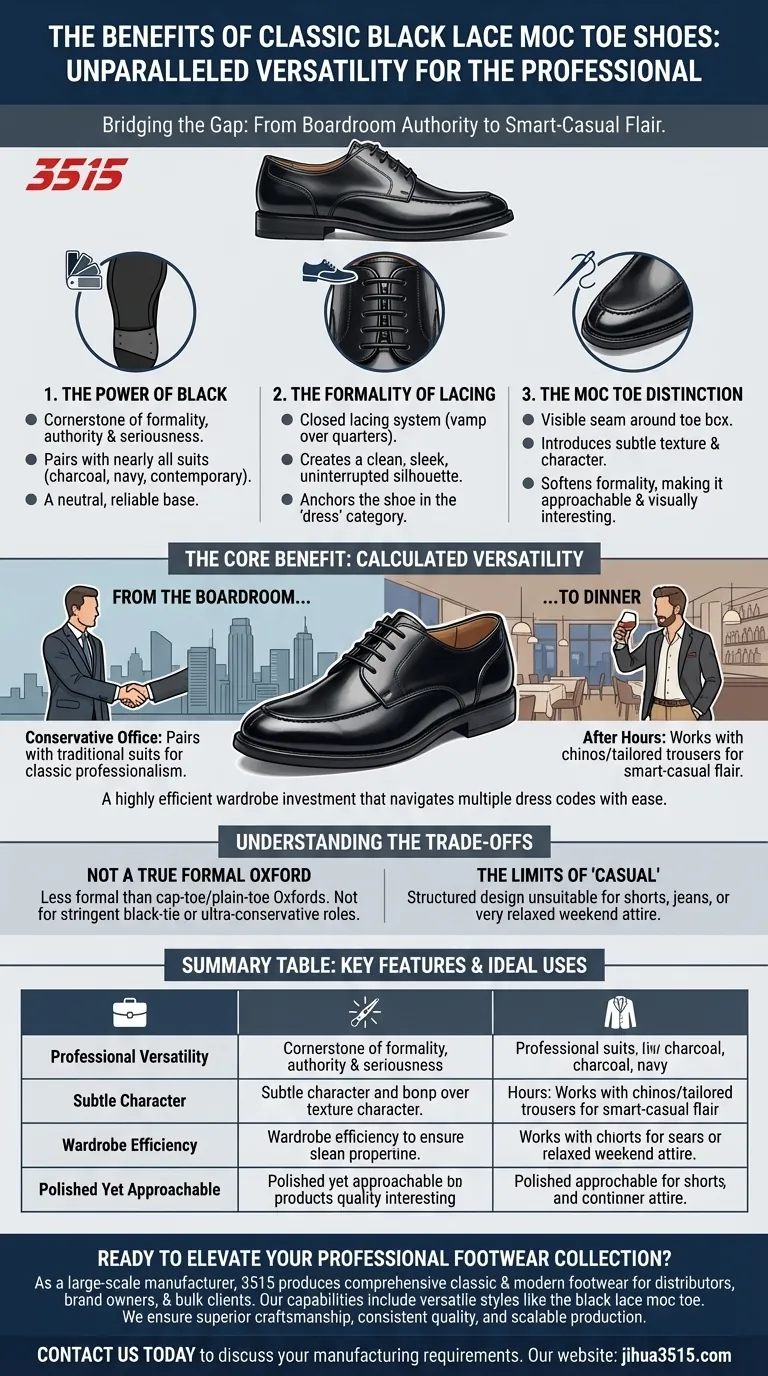 Quels sont les avantages des chaussures classiques à lacets noires à bout mocassin ? Obtenez un style soigné et polyvalent Guide Visuel