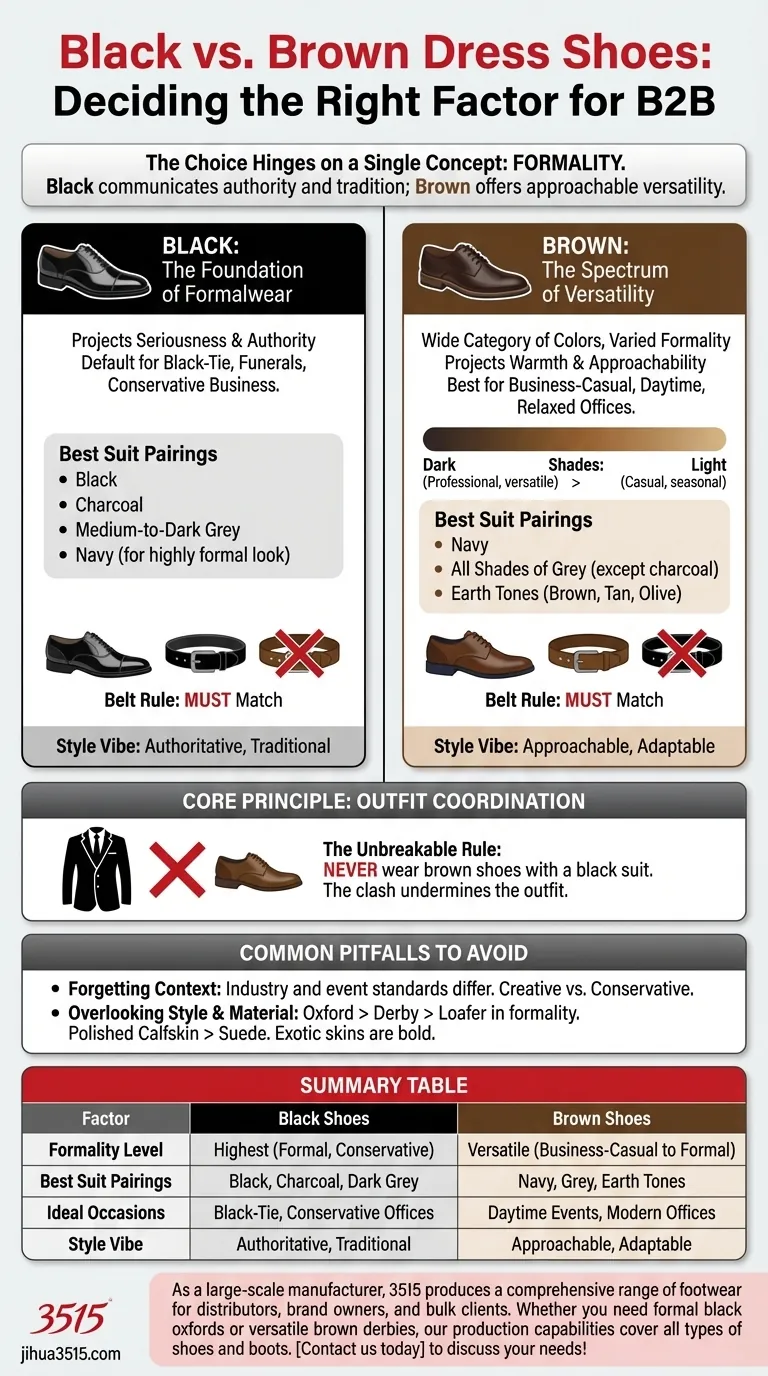 Quels facteurs faut-il prendre en compte lors du choix entre des chaussures habillées noires et marron ? Maîtrisez le style professionnel et la polyvalence Guide Visuel