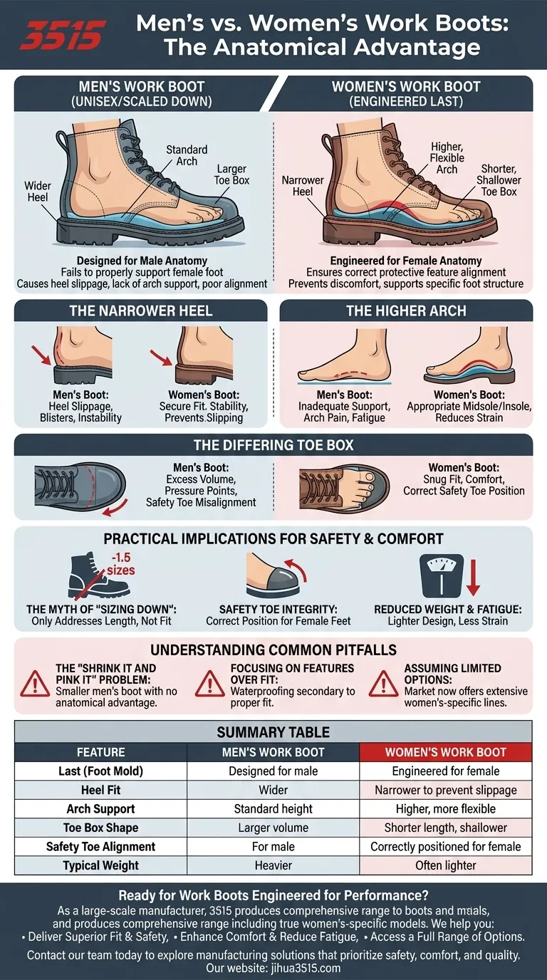 Quelles sont les principales différences entre les bottes de travail pour hommes et pour femmes ? Assurez sécurité et confort avec un bon ajustement. Guide Visuel