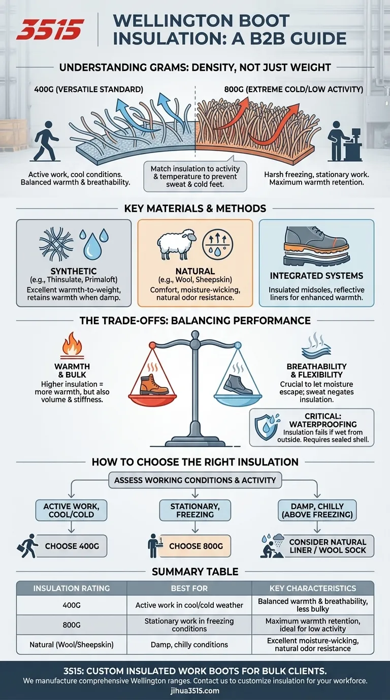 Quelles sont les options d'isolation disponibles pour les bottes de travail Wellington ? Choisissez la bonne chaleur pour votre travail Guide Visuel