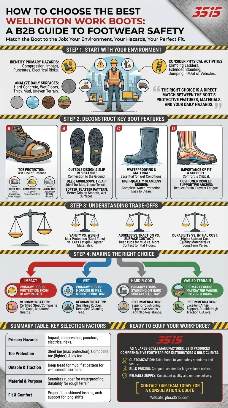Comment choisir les meilleures bottes de travail Wellington ? Associer les caractéristiques aux dangers de votre travail Guide Visuel