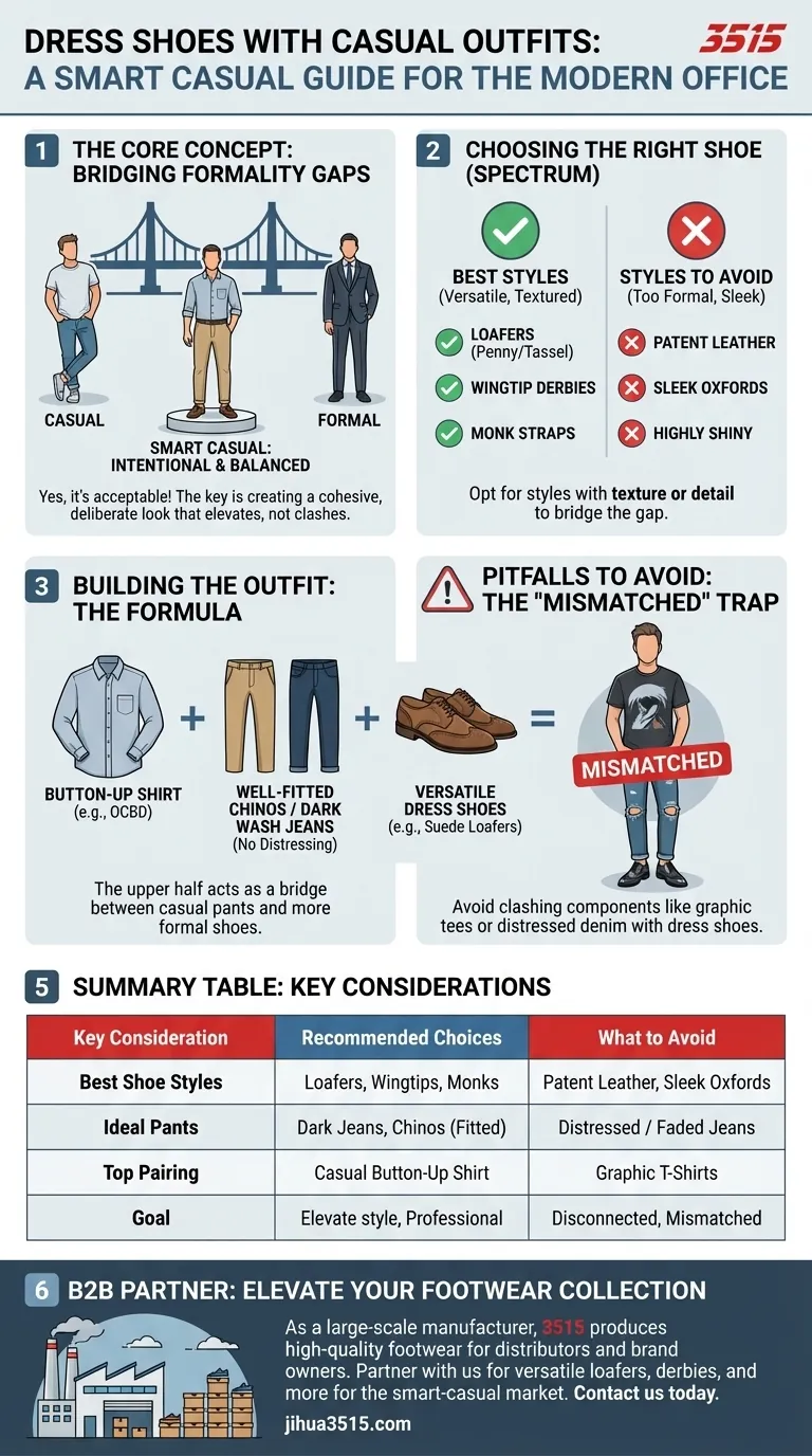 Ist es akzeptabel, elegante Schuhe zu legeren Outfits zu tragen? Verbessern Sie Ihren Smart-Casual-Büro-Stil Visuelle Anleitung