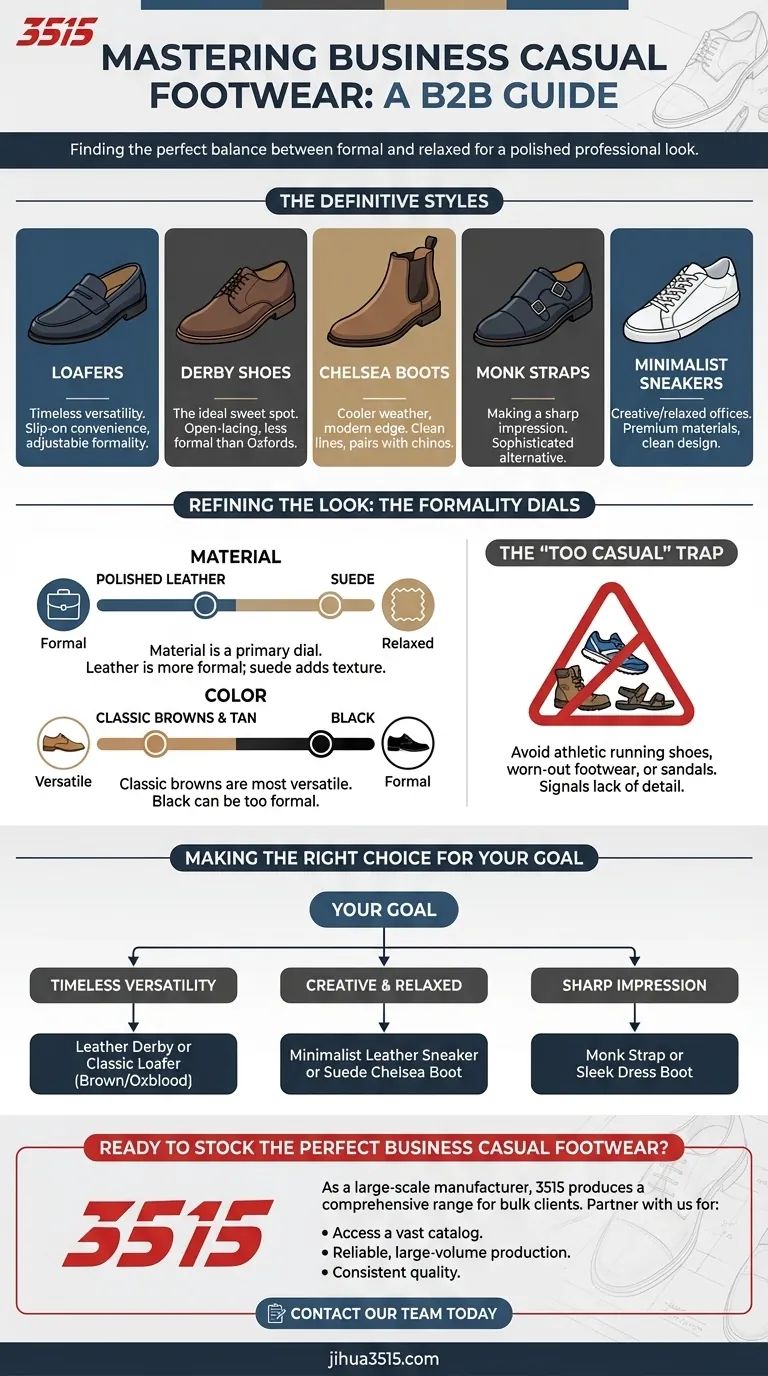 Quels types de chaussures conviennent à une tenue d'affaires décontractée ? Un guide des chaussures soignées et professionnelles Guide Visuel