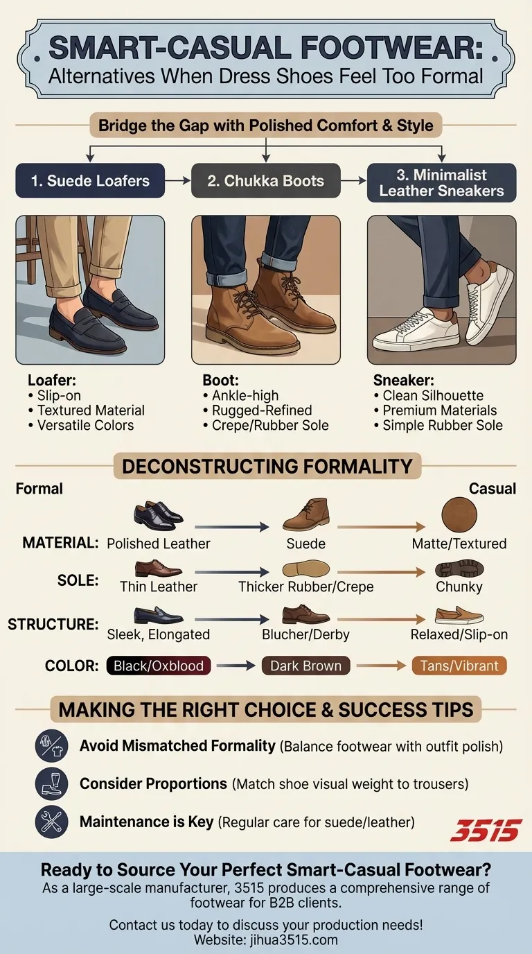 Quelles sont les options de chaussures alternatives pour des occasions décontractées si les chaussures habillées semblent trop formelles ? Obtenez un look soigné mais détendu Guide Visuel