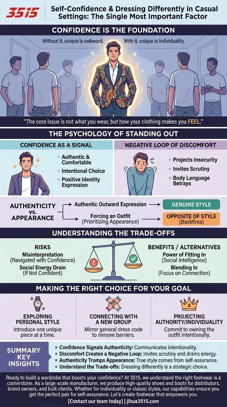 Quelle est l'importance de la confiance en soi lorsque l'on s'habille différemment de ses pairs dans un environnement décontracté ? C'est le facteur le plus important. Guide Visuel