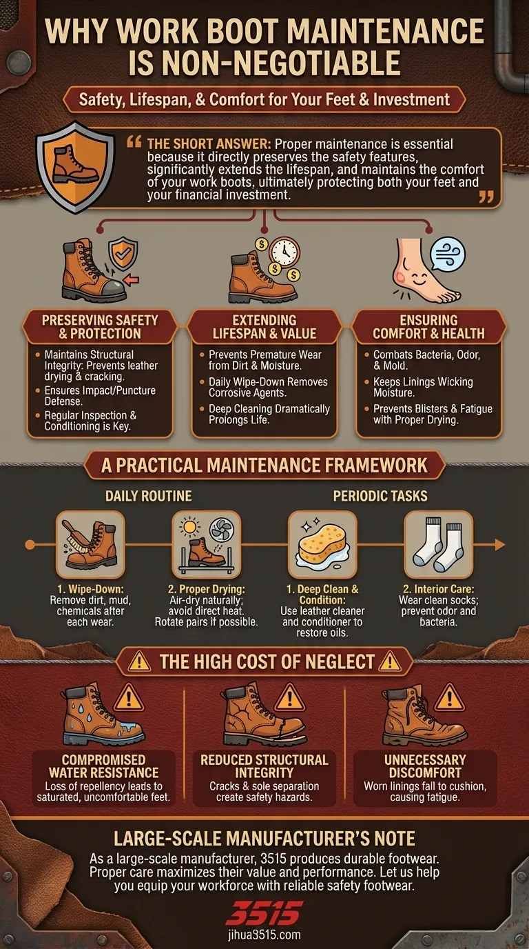 لماذا تعتبر الصيانة مهمة لأحذية العمل؟ احمِ استثمارك وسلامتك دليل مرئي
