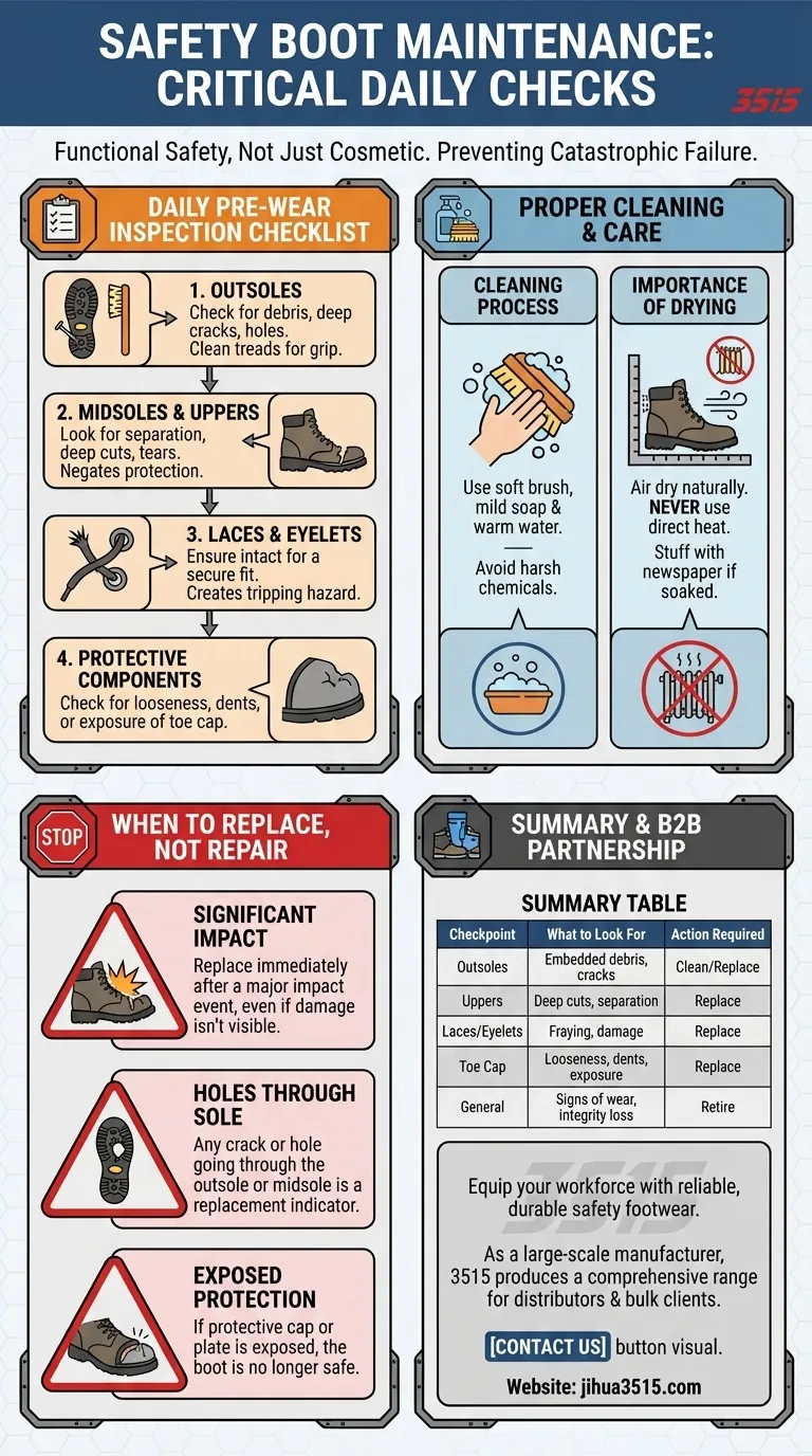 Какие регулярные проверки технического обслуживания должны проводиться для защитной обуви? Ежедневный контрольный список безопасности Визуальное руководство