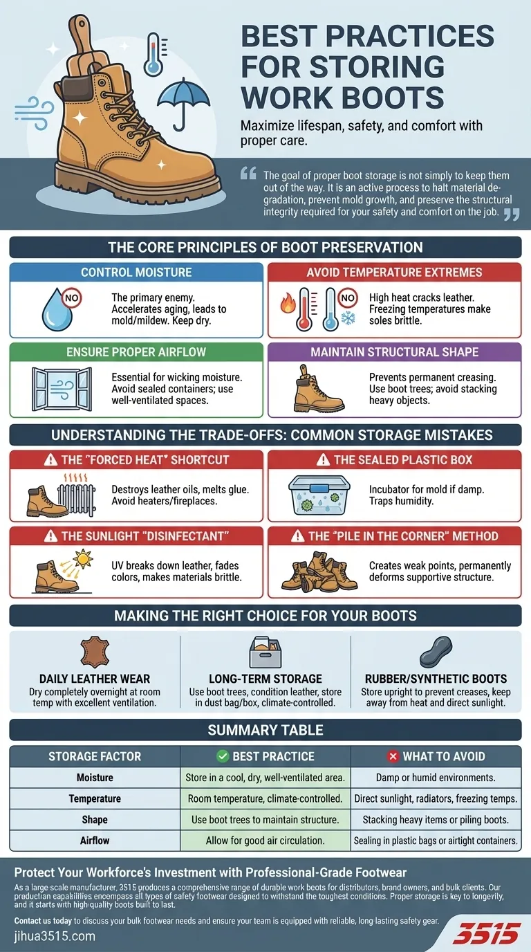 Quelles sont les meilleures pratiques pour stocker les bottes de travail ? Prolongez leur durée de vie et préservez la sécurité Guide Visuel