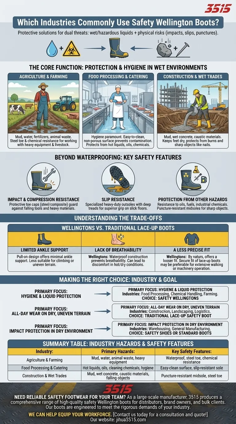 Quelles industries utilisent couramment les bottes de sécurité Wellington ? Chaussures essentielles pour le travail humide et dangereux Guide Visuel
